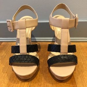 Calvin Klein Bea Nude Leather Platform Heels 7.5M